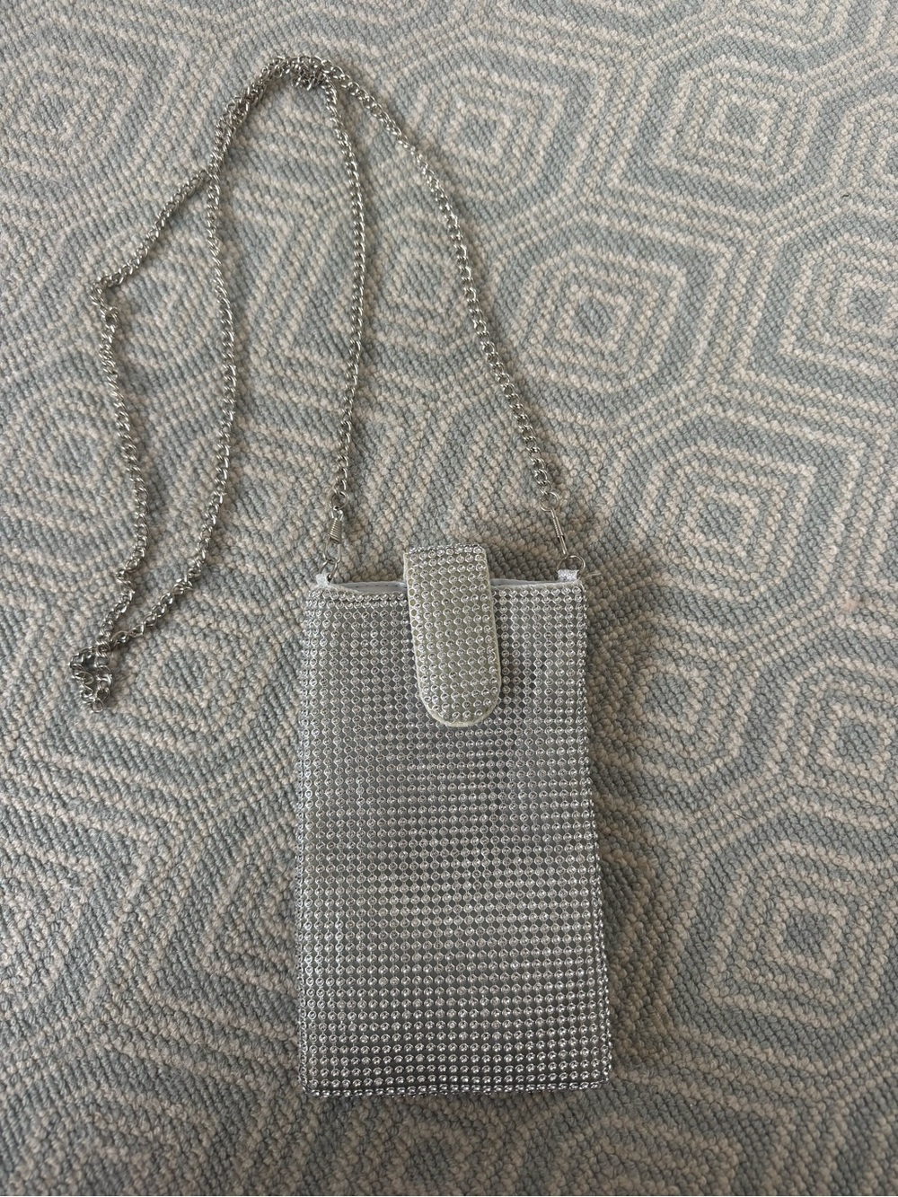 Silver Rhinestone Crossbody Phone Pouch